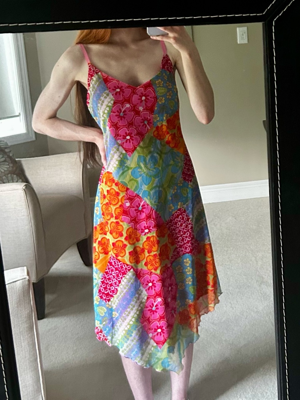 Vintage 90s/Y2K California Concepts Mesh Overlay Tropical Floral Slip Dress
